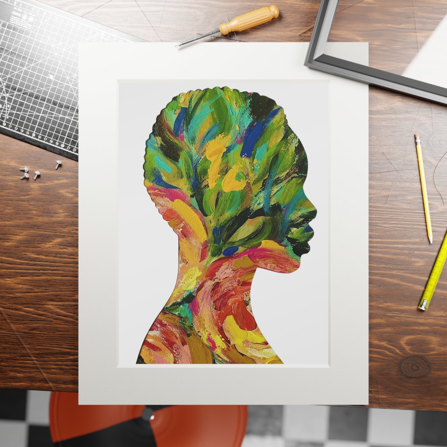 Fine Art Prints, Black Women Silhouette Collage, Vibrant Autumn Decor, Unique Cultural Gifts, Seasonal Home, Passepartout Paper Frame, Wall