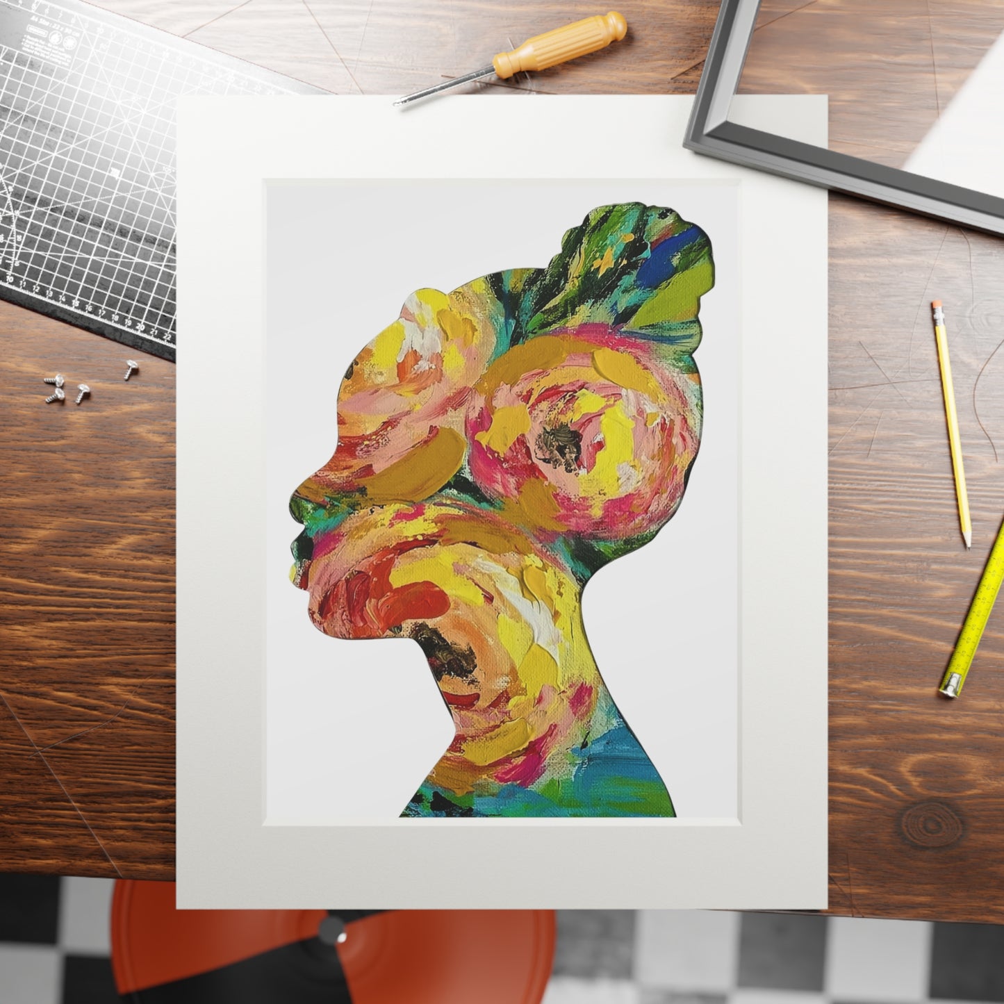 Fine Art Prints: Blooming Essence Earth & Ember, Black Women Silhouette Collage, Vibrant Autumn Decor, Unique Cultural Gifts, Seasonal Home