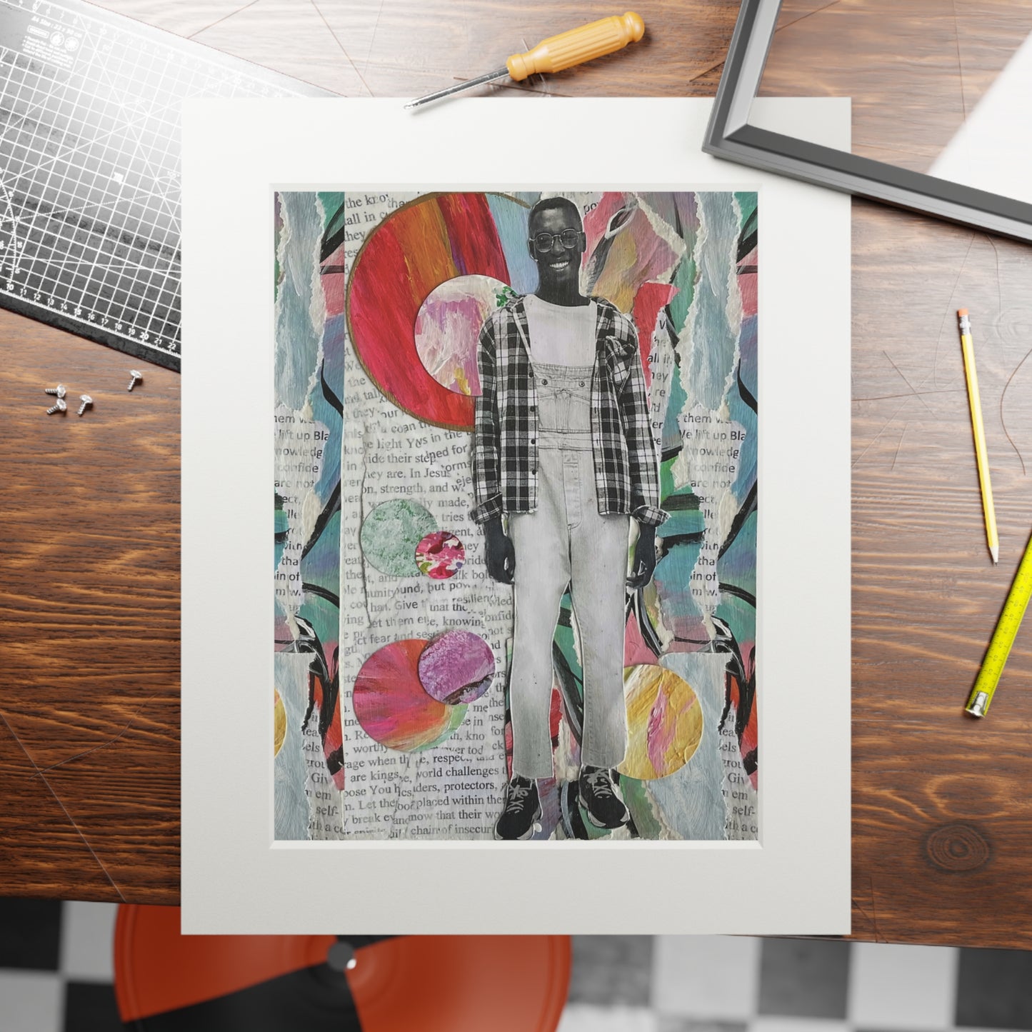 Wall Art Prints, Black Men Collage, Moments of Ease and Joy, Home Decor, Not a Threat Series, Fine Art Prints, Passepartout Paper Frame