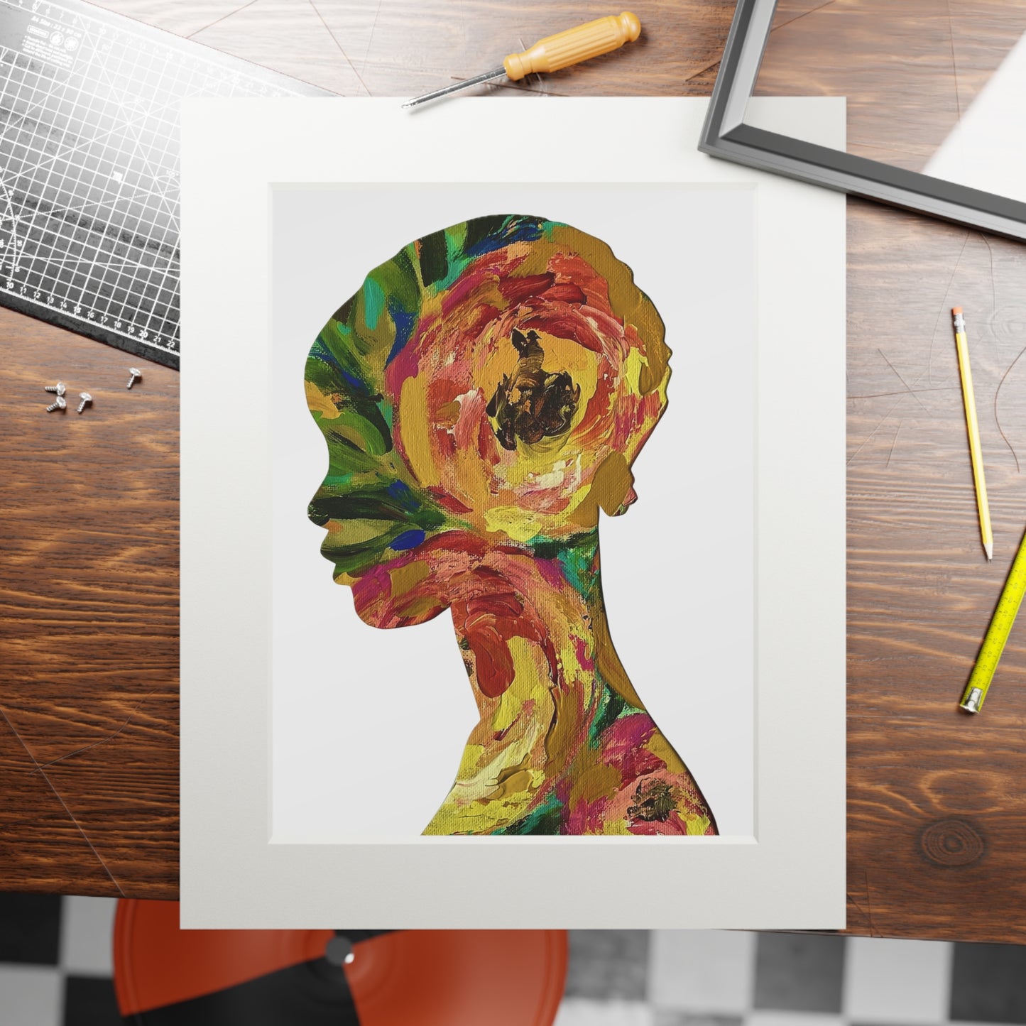 Fall Art Print: Blooming Essence Earth & Ember, Black Woman Silhouette, Bold Colorful Wall Art, Cultural Home Decor, Black Women Art