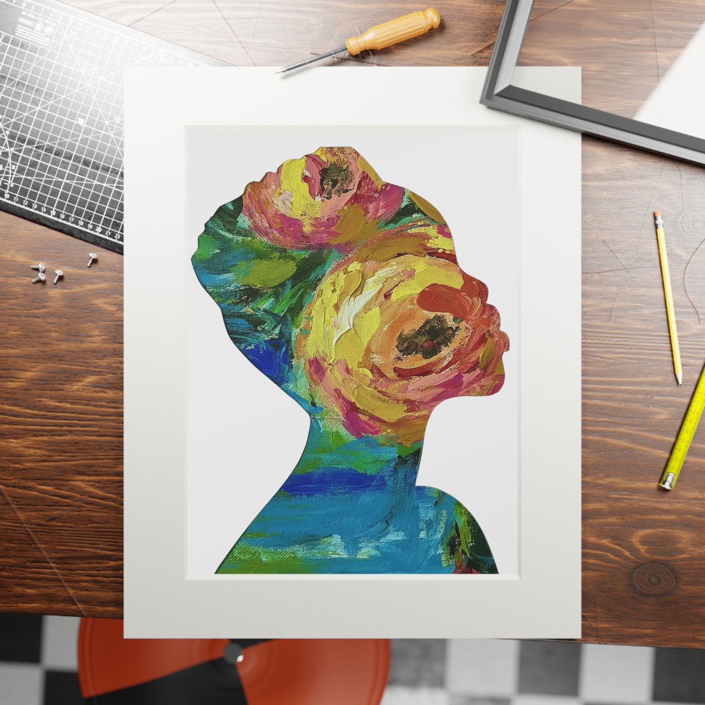 Fine Art Prints: Blooming Essence Earth & Ember, Black Women Silhouette Collage, Vibrant Autumn Decor, Unique Cultural Gifts, Seasonal Home